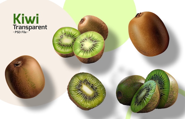 PSD fruits de kiwis frais avec feuilles isolées