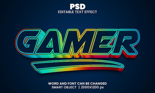 PSD gamer 3d editável efeito de texto premium psd com fundo