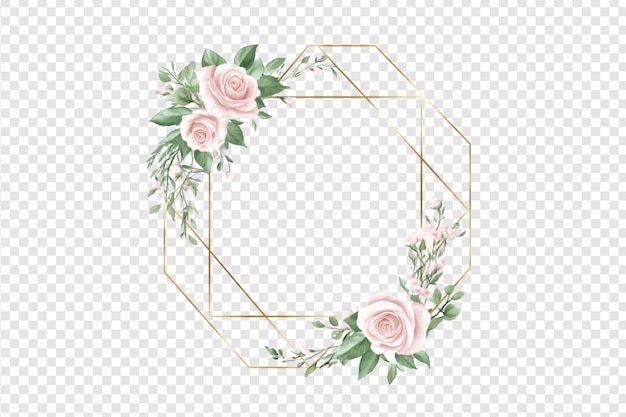 PSD geometrischer blumenrahmen mit rosen auf durchsichtigem hintergrund