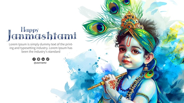 PSD glücklicher krishna janmashtami tag grüße social media poster banner design