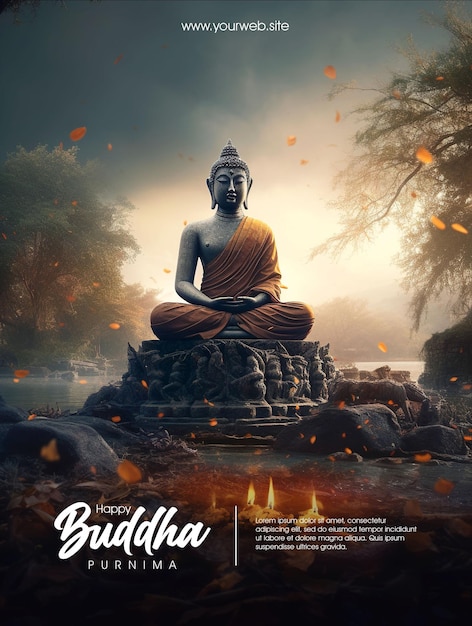 glückliches buddha purnima-plakat mit buddha-hintergrund