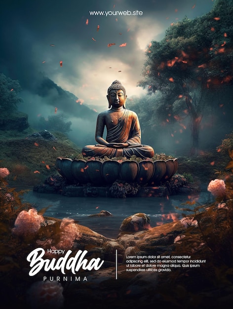 glückliches buddha purnima-plakat mit buddha-hintergrund