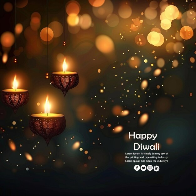 PSD glückliches diwali-festival der lichter grüßvorlage psd-hintergrunddesign mit diya-lampe