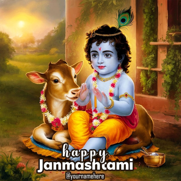 PSD glückliches krishna janmashtami-ereignis gefeiert poster-design von ai