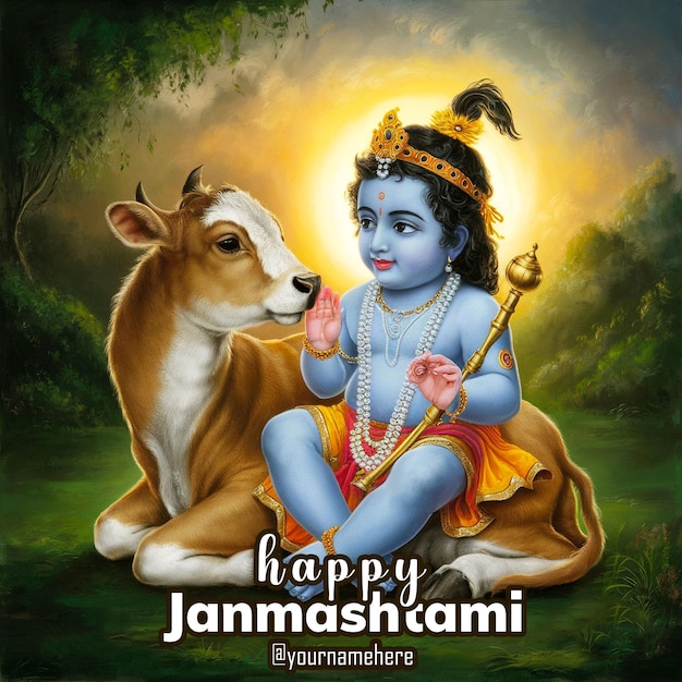 PSD glückliches krishna janmashtami-ereignis gefeiert poster-design von ai