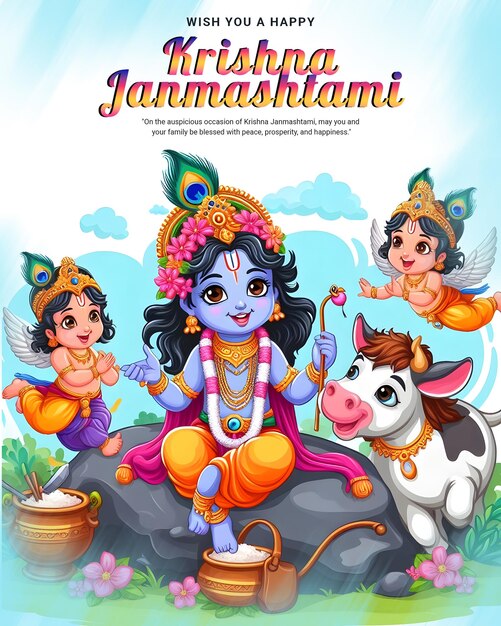 PSD glückliches krishna janmashtami-feiern indisches fest social-media-post-banner-poster