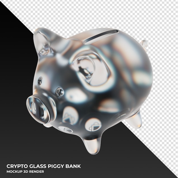 Gnosis GNO Sparschwein aus Glas mit Kryptomünzen 3D-Illustration