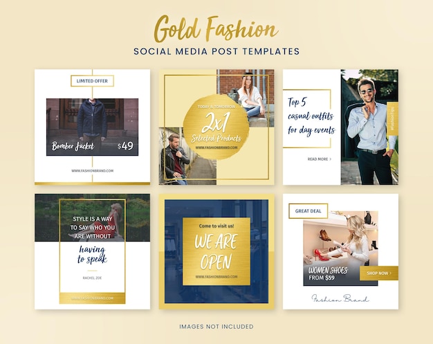 PSD gold fashion social media banner post vorlagen für instagram und facebook