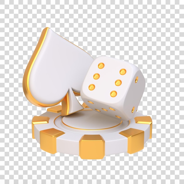 PSD golden dice spade e poker chip em branco ilustração de renderização 3d