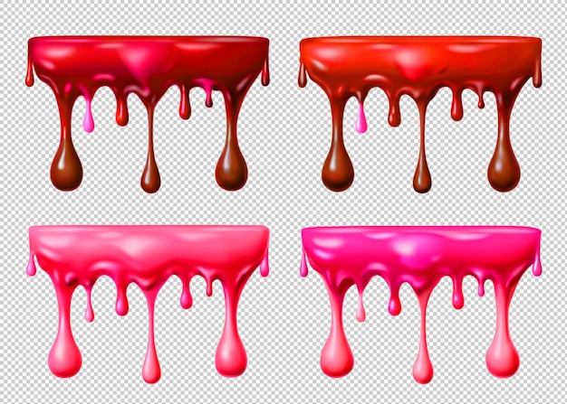 PSD gotas de sangue vermelho derretido isolado ilustração vetorial 3d realista de creme de chocolate líquido ou sy