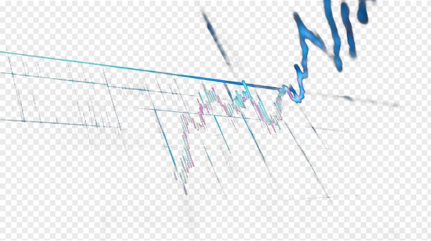 PSD gráfico de negociação azul com fundo 3d de tendência ascendente e descendente isolado sobre um fundo branco