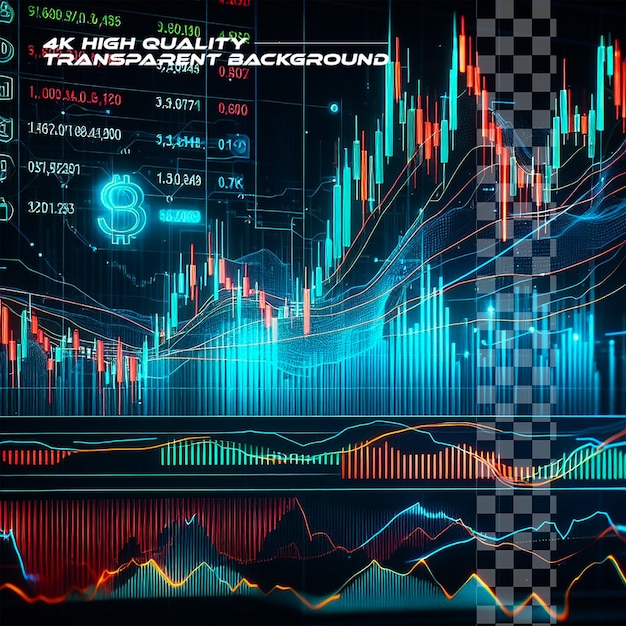 PSD gráfico do mercado de ações, análise de negociação, amostra financeira de investimento em fundo transparente