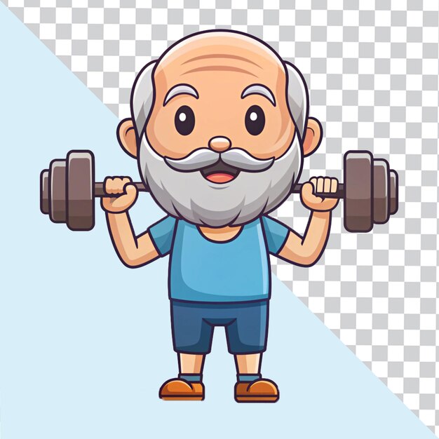 PSD grand-père mignon soulevant un haltère icône vectorielle de dessin animé illustration personne icône sportive concept isolé premium vector flat style de dessins animés