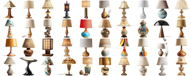 grande collection d'ensembles de lampes de différents styles à l'arrière-plan isolé AIG44