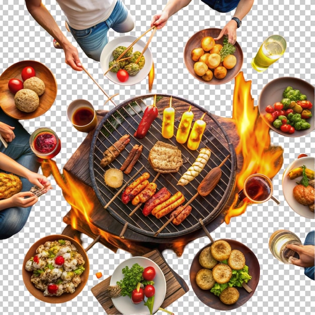 PSD grill avec des viandes et des légumes variés