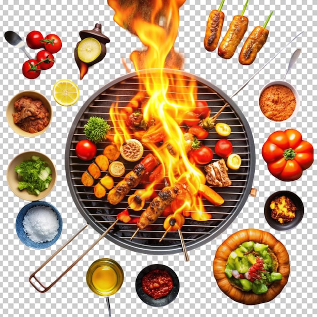 PSD grill avec des viandes et des légumes variés