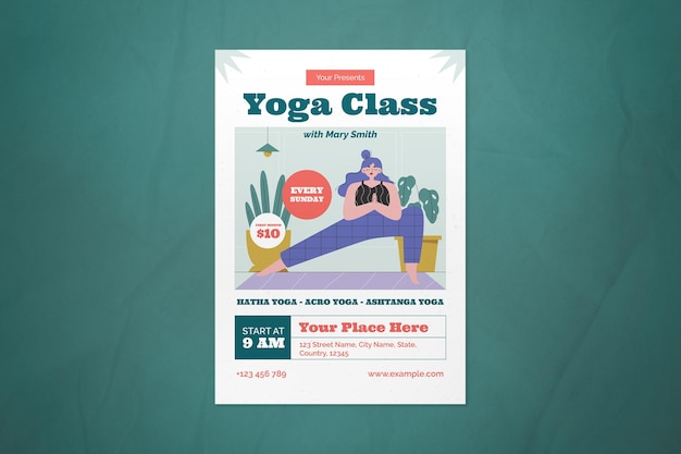 PSD grüner flacher design-yoga-klassen-flyer