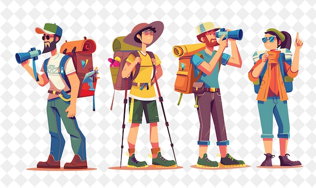 PSD guia turístico aventureiro com personagens explorando e guiando as pessoas da png na ilustração do trabalho diário