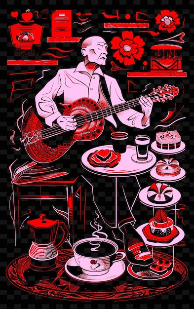 Guitariste de Bossa Nova jouant dans un café brésilien avec une idée d'affiche musicale d'illustration vectorielle de café