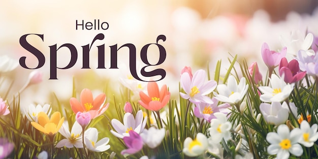 Hallo Frühlingsbanner-Vorlage mit Website-Banner mit schönen Frühlingsblumen