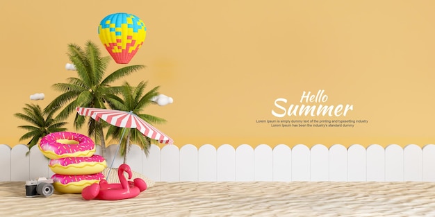 PSD hallo sommer mit reisezubehör-banner-design