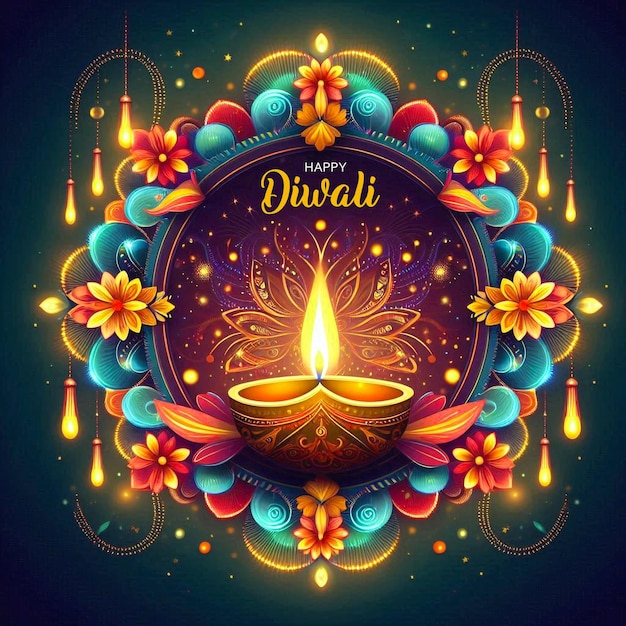 PSD happy diwali poster vorlage mit farbenfroher diya öllampe, die das hinduistische fest diwali psd feiert