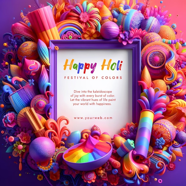 Happy Holi festival frame 3d celebrazione social media instagram post design