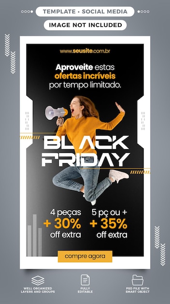 Histórias de mídia social instagram black friday para vendas de roupas no brasil