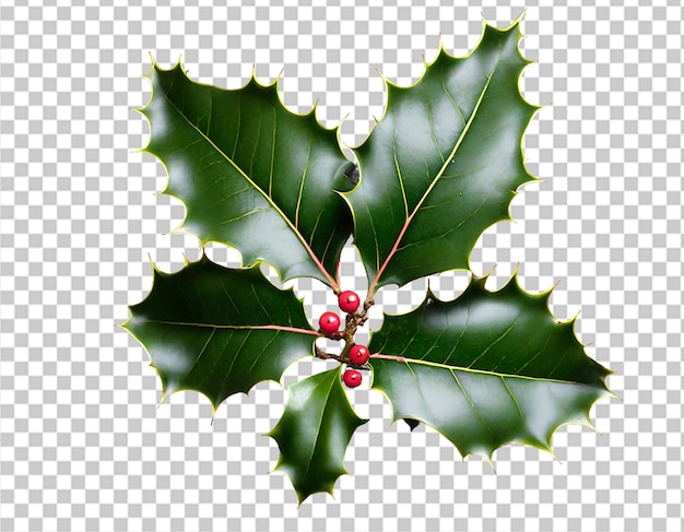 Holly-Beerenblätter Weihnachtsdekoration isoliert auf weißem Hintergrund