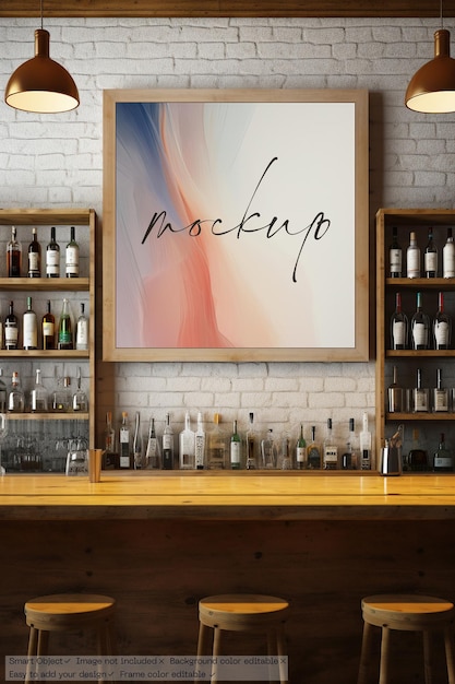 PSD holzrahmen-mockup in einer bar