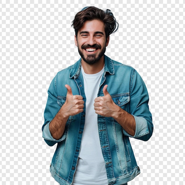 Homem sorridente com os polegares levantados