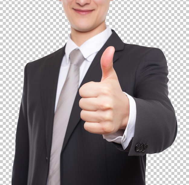 PSD homme d'affaires thumbs up isolé sur fond transparent