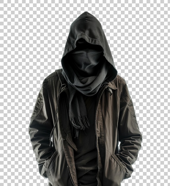 PSD l'homme à la cape noire isolé sur un fond transparent