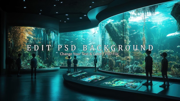 PSD i bambini guardano l'esposizione dell'acquario