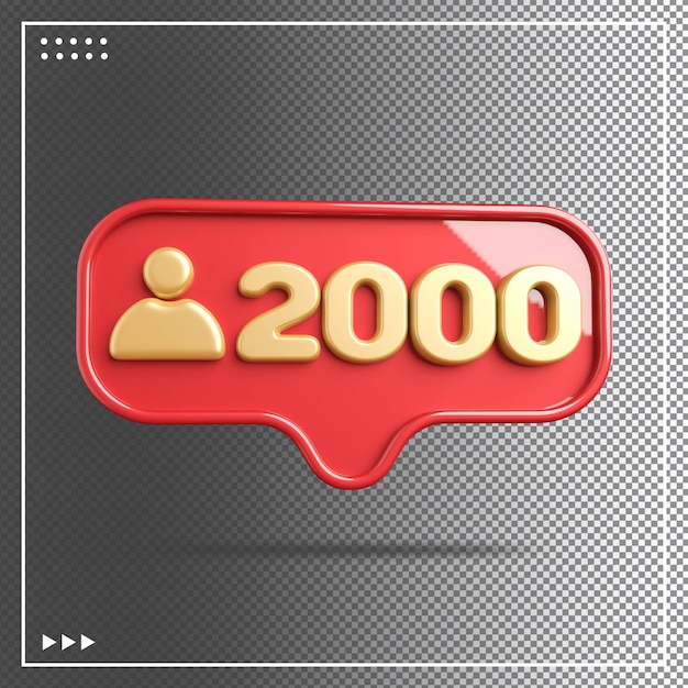 Icône 2000 followers or avec rouge