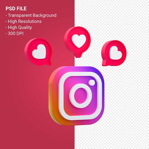 PSD ícone 3d do instagram com renderização de notificações isolada