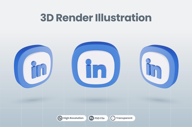 PSD icône 3d linkedin logo de médias sociaux rendu isolé