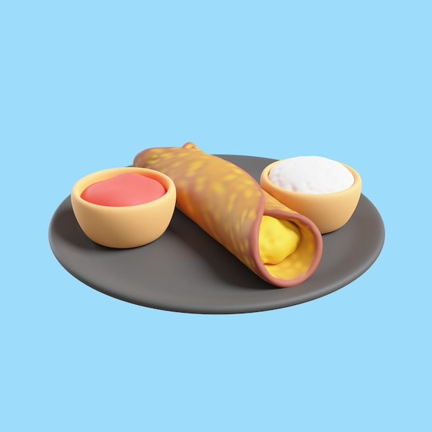 ícone 3d para cozinha com burrito e molho