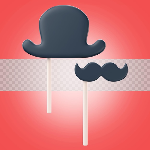 PSD icône d'anniversaire 3d moustache et chapeau