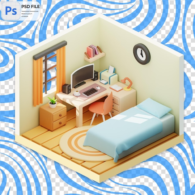 PSD ícone de ilustração de renderização 3d de quarto png isolado