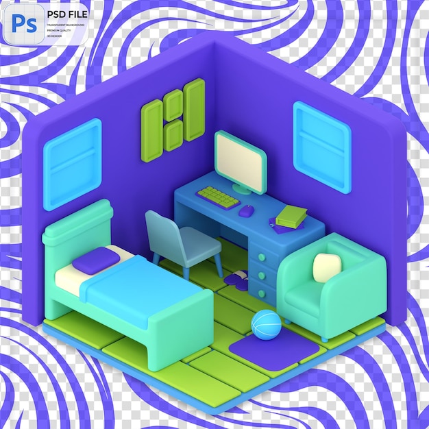 PSD ícone de ilustração de renderização 3d de quarto png isolado