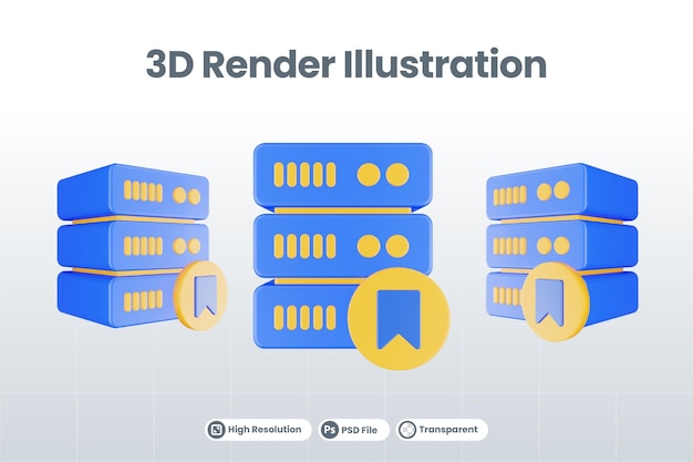 PSD ícone do servidor de banco de dados de renderização 3d com ícone de arquivo isolado