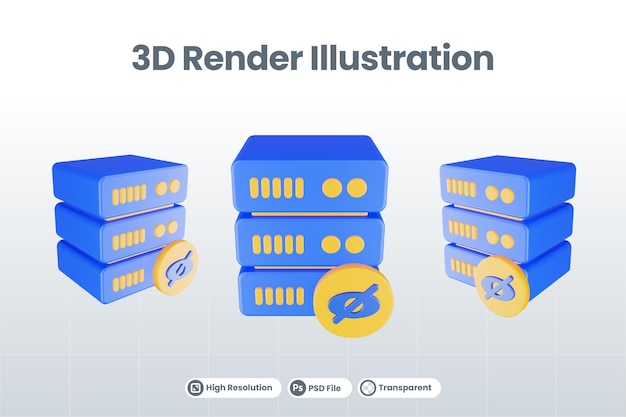 PSD ícone do servidor de banco de dados de renderização 3d com ícone invisível isolado