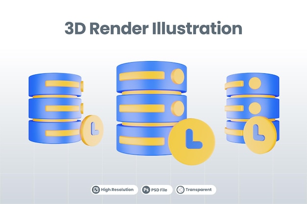 PSD ícone do servidor de banco de dados de renderização 3d com ícone pendente isolado