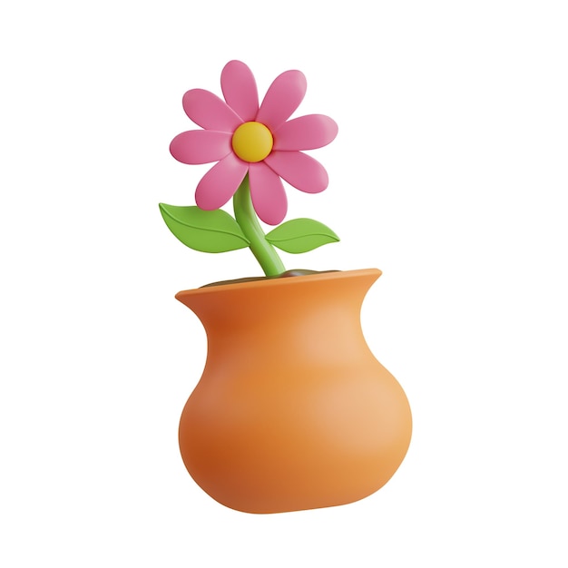 PSD icône du vase à fleurs 3d icône de la fleur 3d