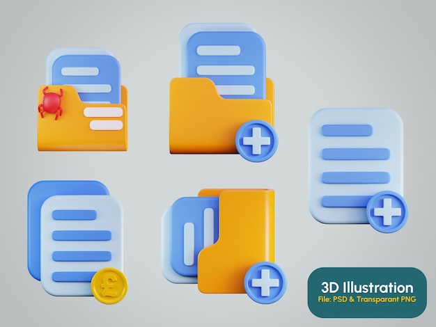 PSD icône de fichiers et dossiers illustration 3d haute résolution