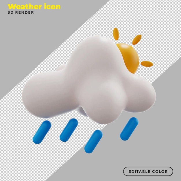 Icône météo soleil et pluie 3D