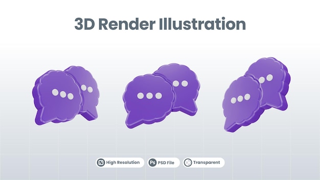 PSD icône de notification de message de chat rendu 3d isolé illustration