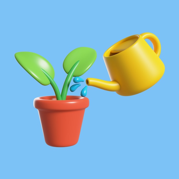 PSD icône de règles 3d avec plante et arrosoir