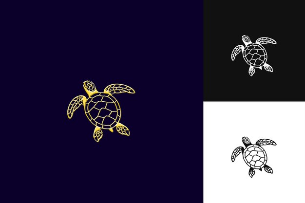 Icône de tortue Emblème à coquille avec frontière océanique Illustration de tortues douces Design artistique vectoriel d'animaux